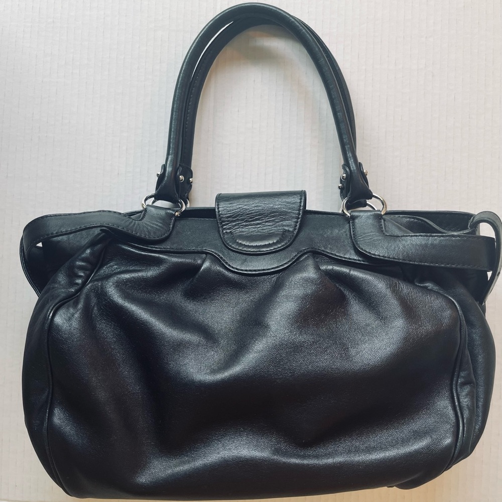 FERRAGAMO Black Soft Leather Bag Purse Silver Hardware Authentic Like New!! - Picture 4 of 12